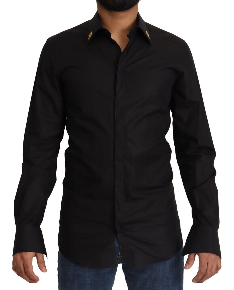 Shirt de robe en coton noire élégante Slim Fit