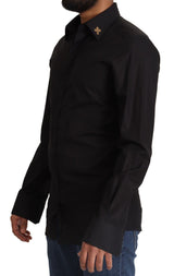 Camisa de vestir de algodón negro elegante Fit Negro