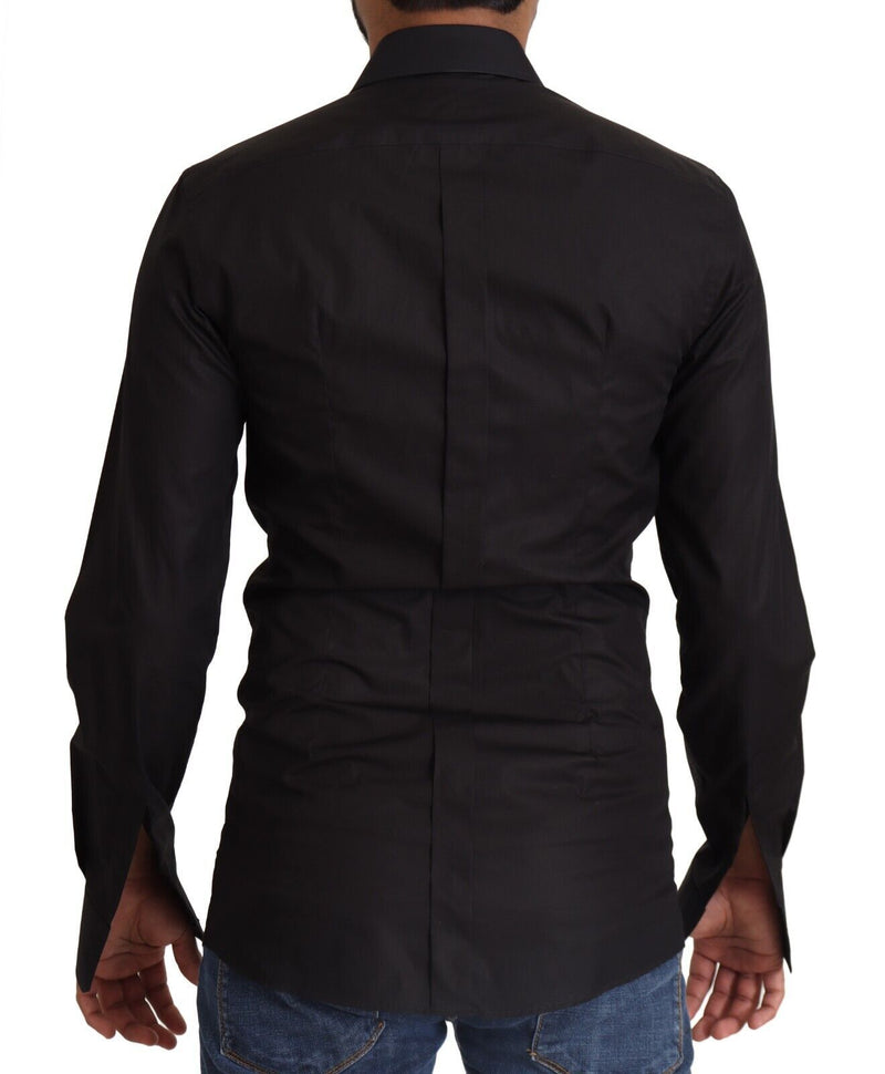 Elegante camicia in cotone nero in forma slim