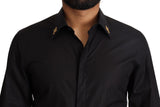 Elegante camicia in cotone nero in forma slim