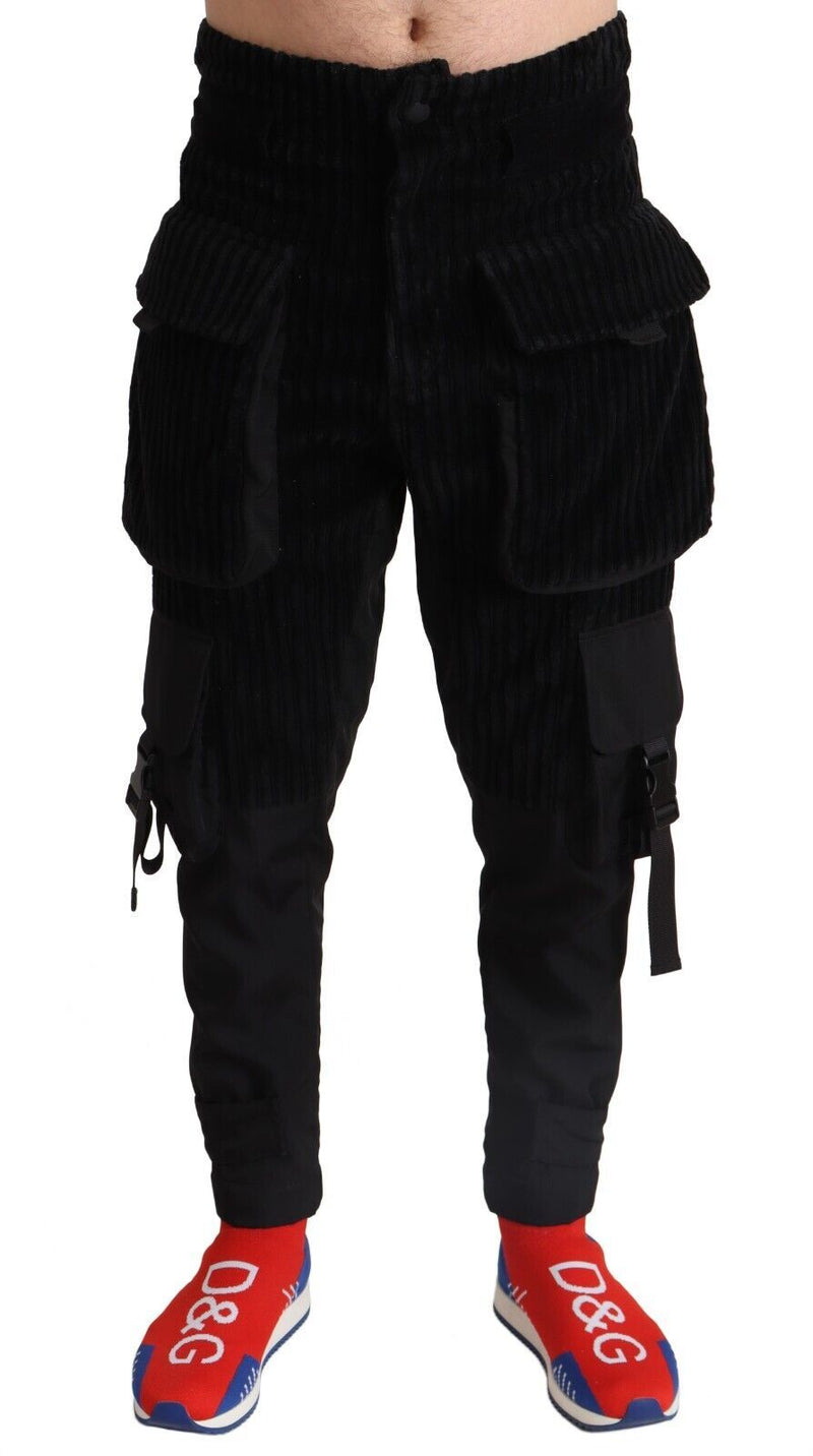 Elegant Black Cargo Corduroy Pants