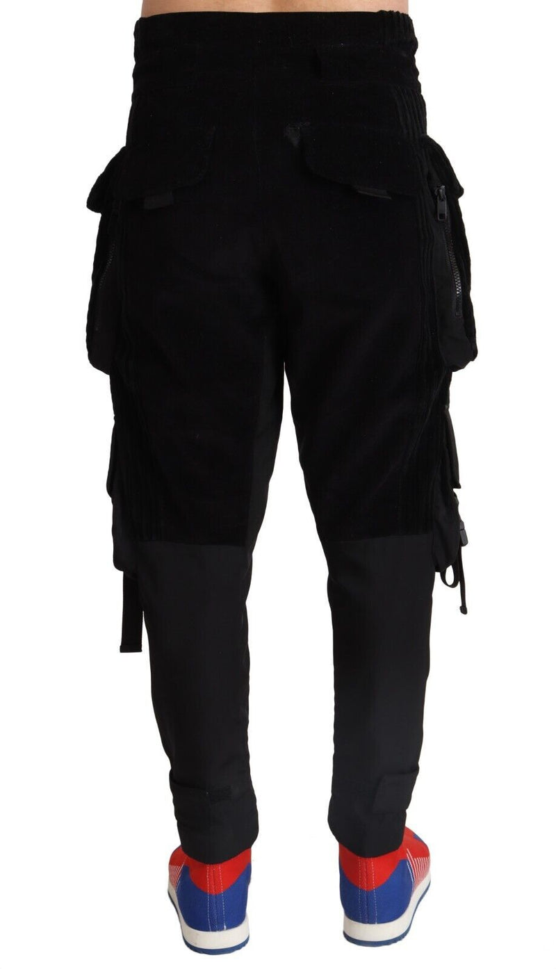 Elegantes pantalones de pana de carga negros