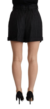 Elegante hoch taillierte Streifen-Bermuda-Shorts