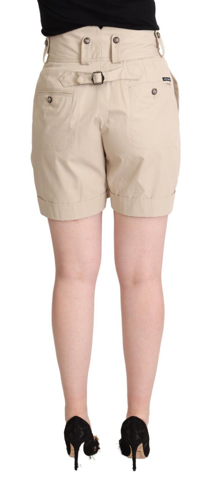 Hoch taillierte beige Frachtshorts