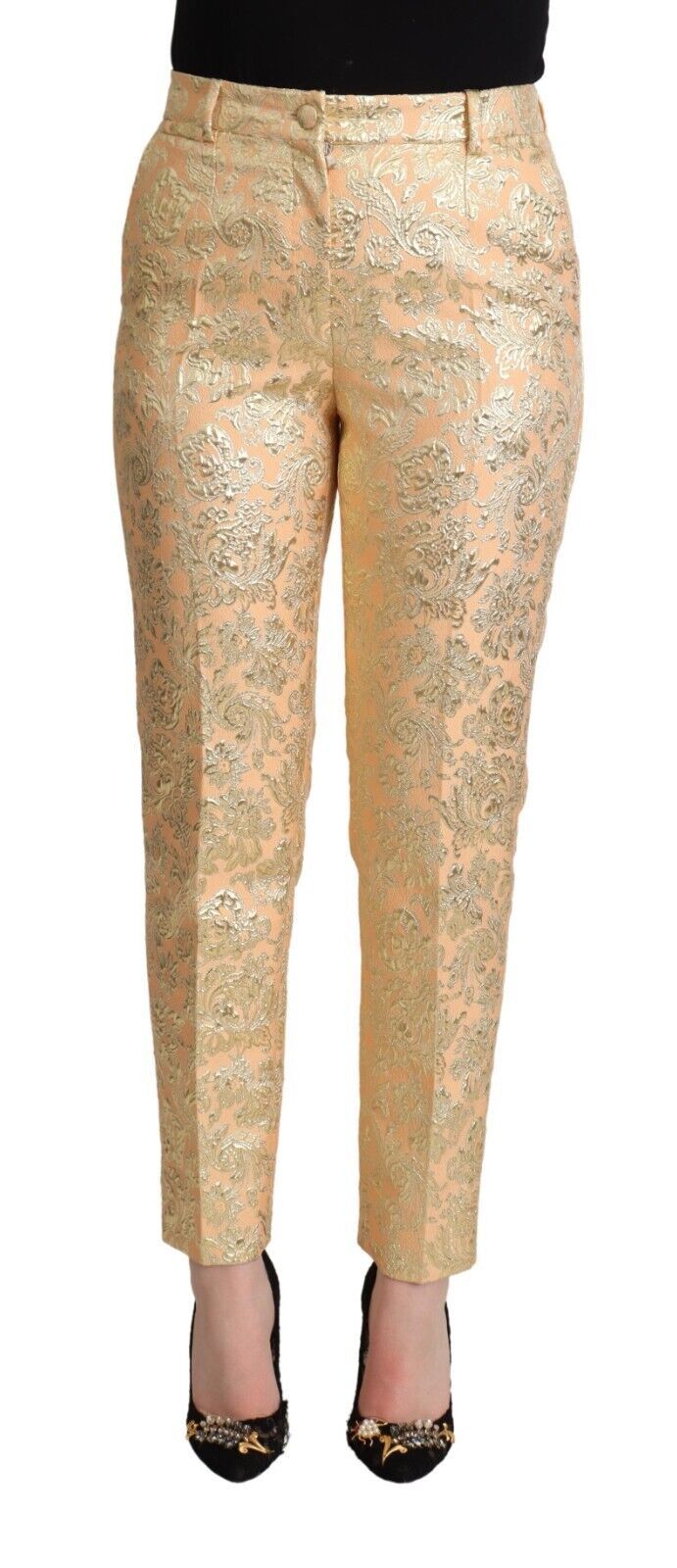 Pantalon en brocade rose élégant à taille haute