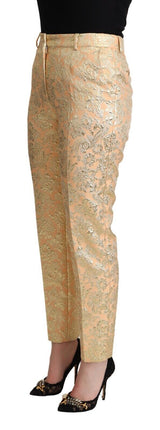 Pantalon en brocade rose élégant à taille haute