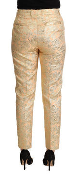 Pantalon en brocade rose élégant à taille haute