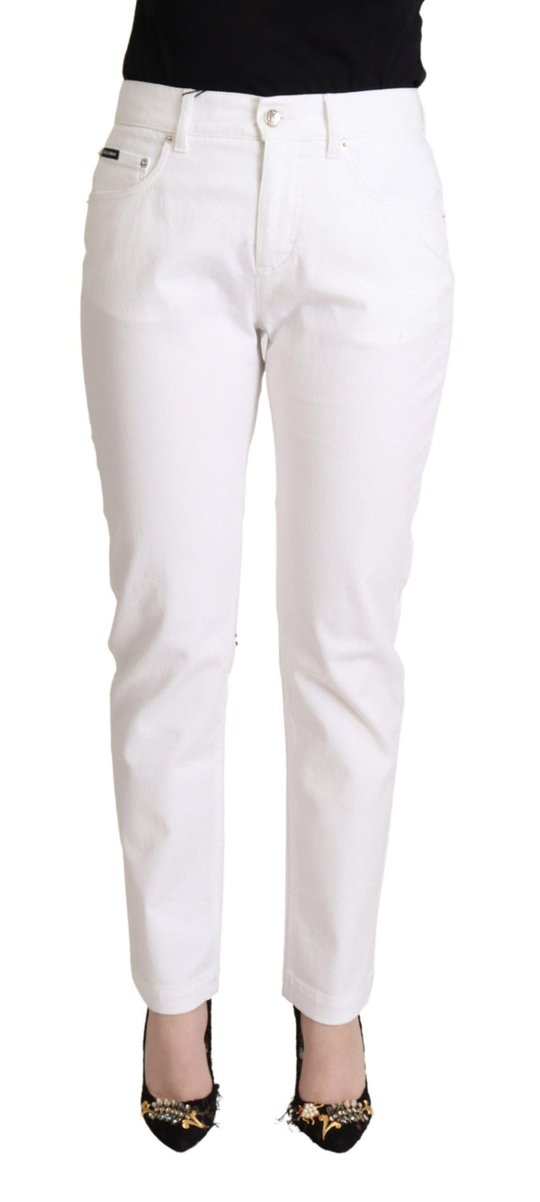 Chic White Tapered Denim Jeans mit Logo -Patch