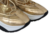 Goldene Glamour -Maschen -Leder -Turnschuhe