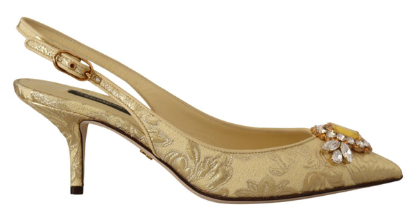 Glänzende Goldkristall -Slingback -Absätze