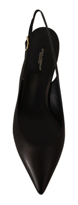 Eleganti slingback in pelle nera tacchi