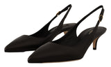 Elegante schwarze Leder -Slingbacks Heels