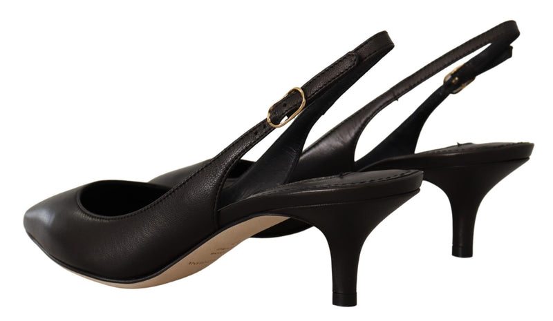 Eleganti slingback in pelle nera tacchi