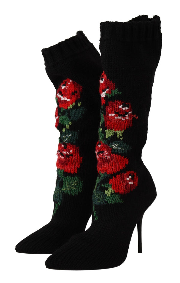 Elegantes botas de calcetines con detalle de rosas rojas