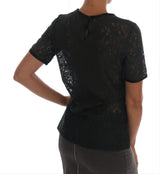 Blusa de manga corta de encaje floral verde oscuro