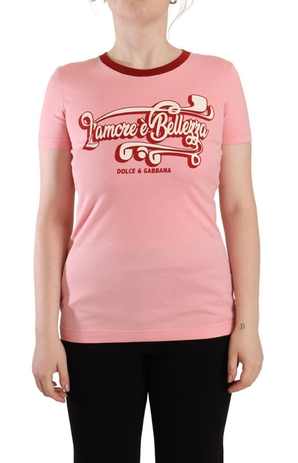 Chic Pink Logo Crew Neck T -Shirt