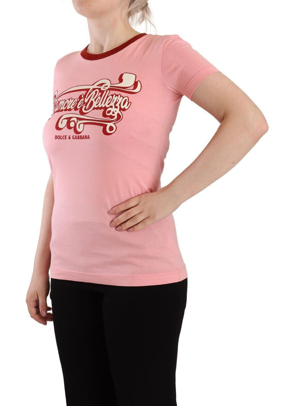 Chic Pink Logo Crew Neck T -Shirt