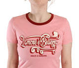 Tee de cuello de tripulación de logotipo rosa elegante