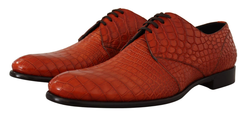 Chaussures robes à lacep en cuir Croc orange exotique