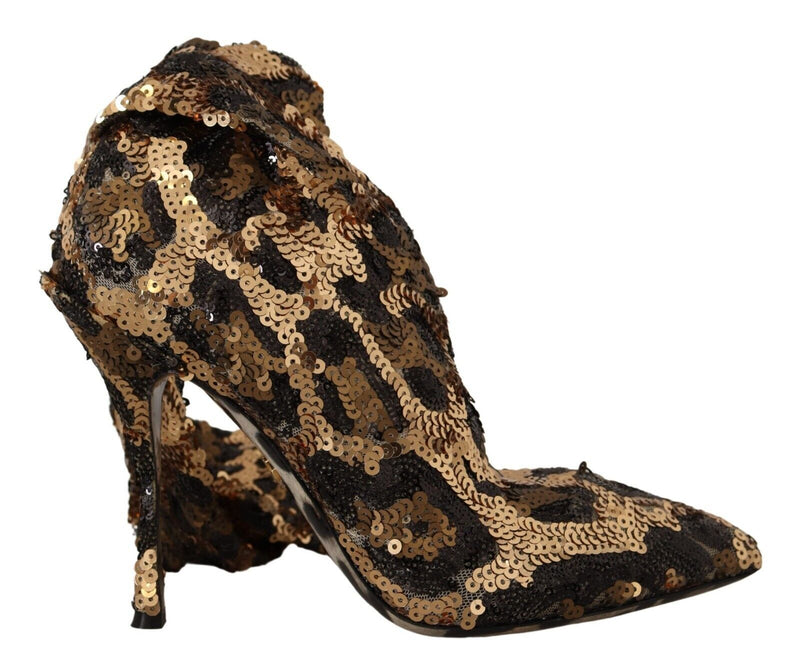 Elegantes botas de lentejuelas de leopardo hasta la rodilla