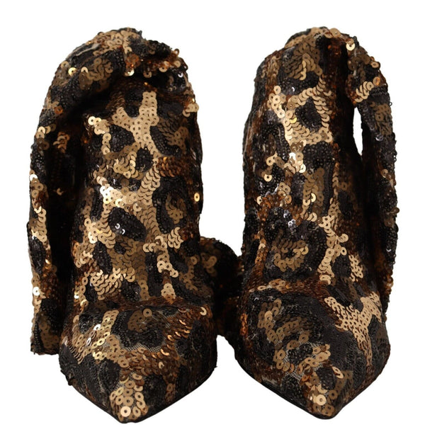 Eleganti stivali al ginocchio con paillettes leopardate