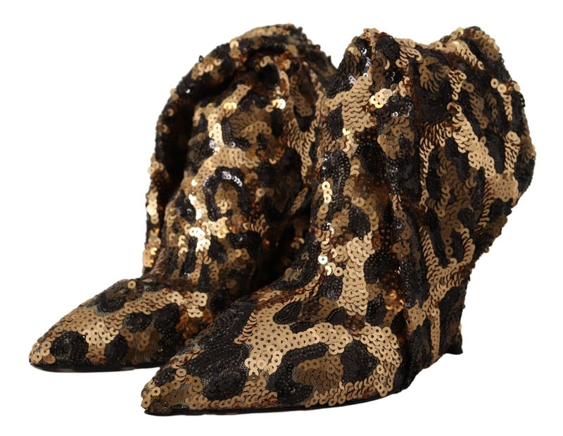 Elegantes botas de lentejuelas de leopardo hasta la rodilla