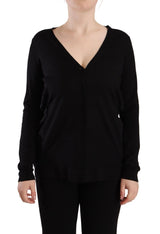 Elegante pullover in lana a V nero