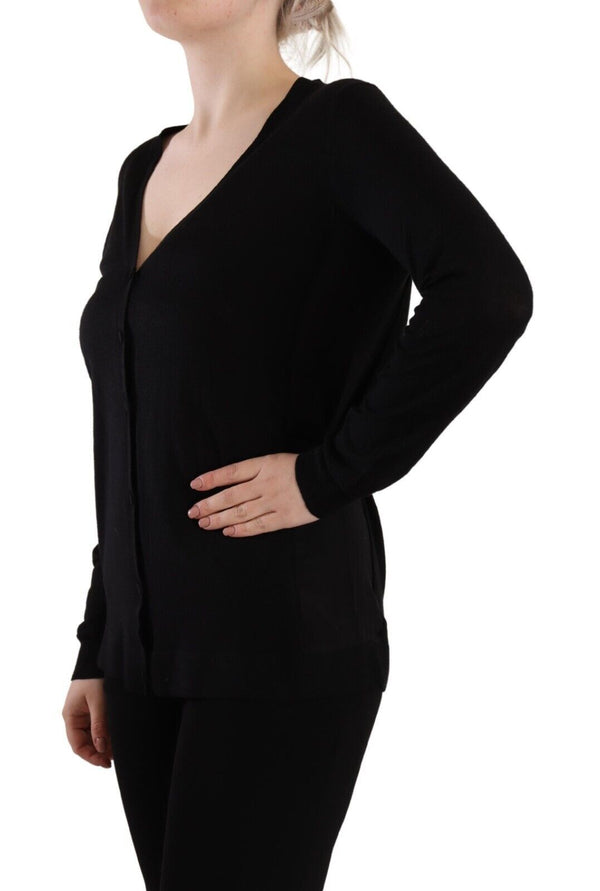 Elegante pullover in lana a V nero