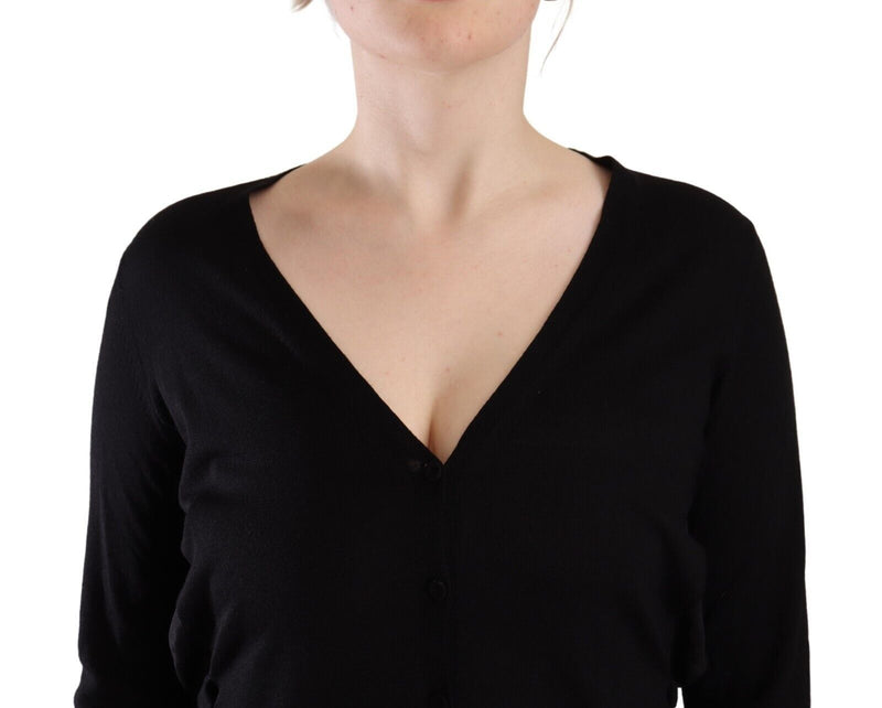 Eleganter schwarzer Wollpullover mit V-Ausschnitt