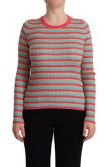 Eleganter Streifen Seidenbesatzungshals Pullover