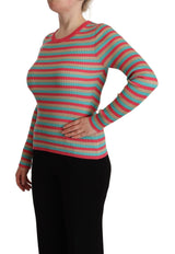 Eleganter Streifen Seidenbesatzungshals Pullover