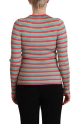 Eleganter Streifen Seidenbesatzungshals Pullover