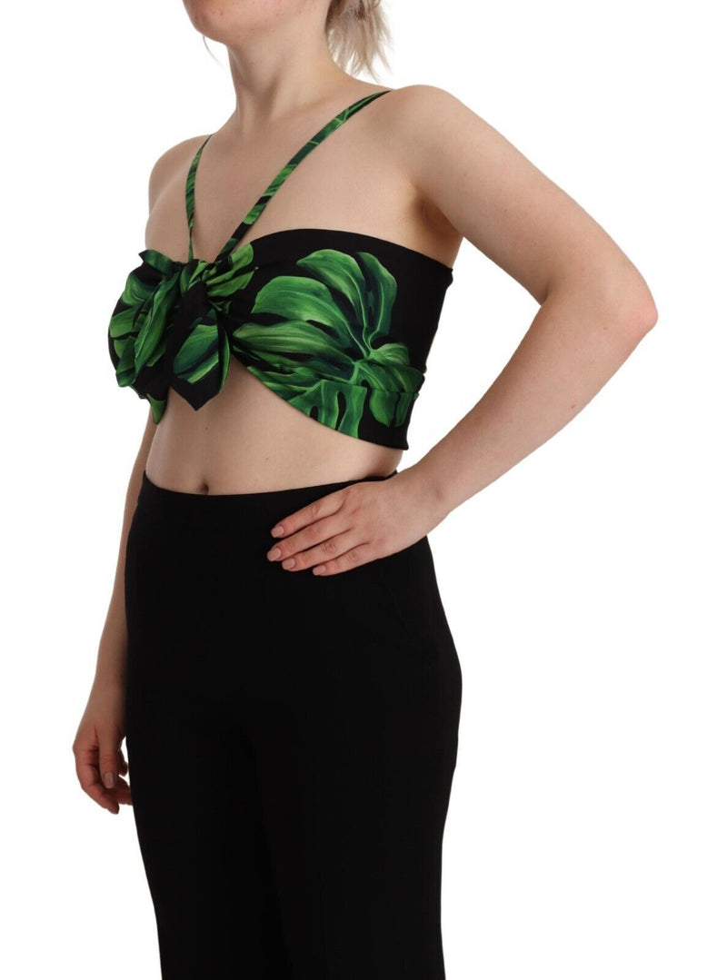 Elegante halter de hojas de hojas top cortadas