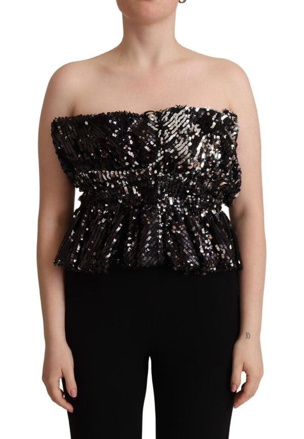 Elegante top con paillettes senza spalline