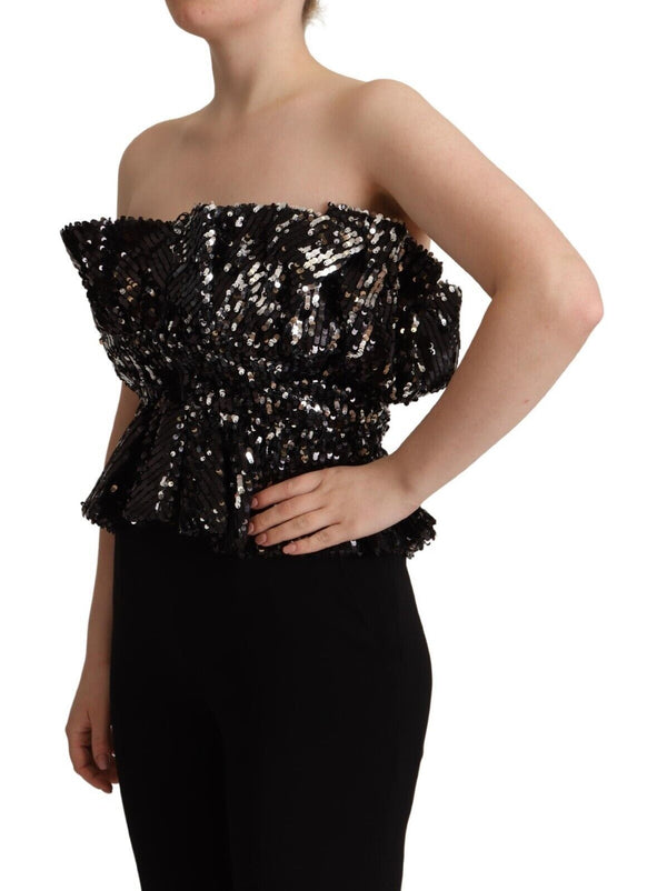 Elegante top con paillettes senza spalline