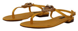 Senf t-Strap Flache Sandalen mit Herzverzierung