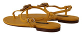 Senf t-Strap Flache Sandalen mit Herzverzierung