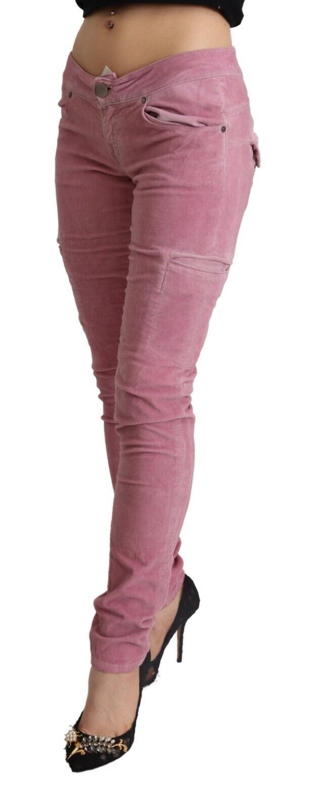 Jean skinny à taille basse rose chic