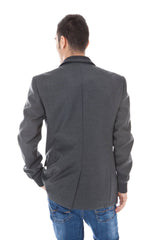 Elegant Gray Wool Long Sleeve Jacket