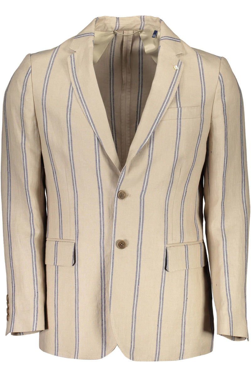 Classic Linen Single-Breast Beige Jacket