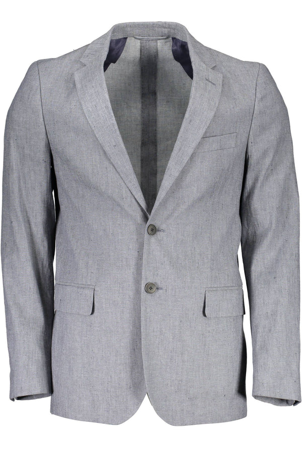 Elegante chaqueta de mezcla de algodón de lino gris