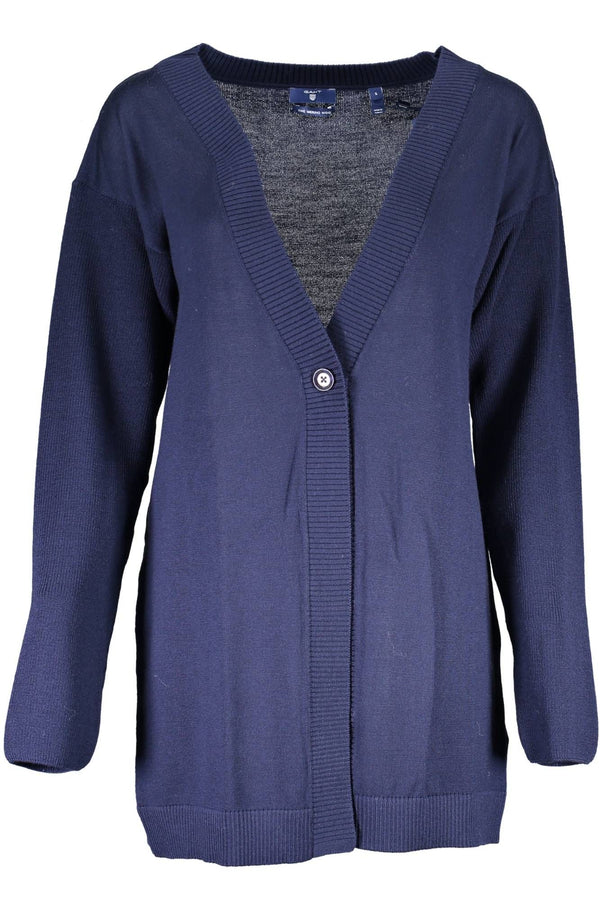 Elegante cardigan a maniche lunghe di lana blu