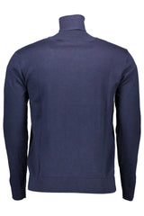 Hochkragen gestickter blauer Pullover