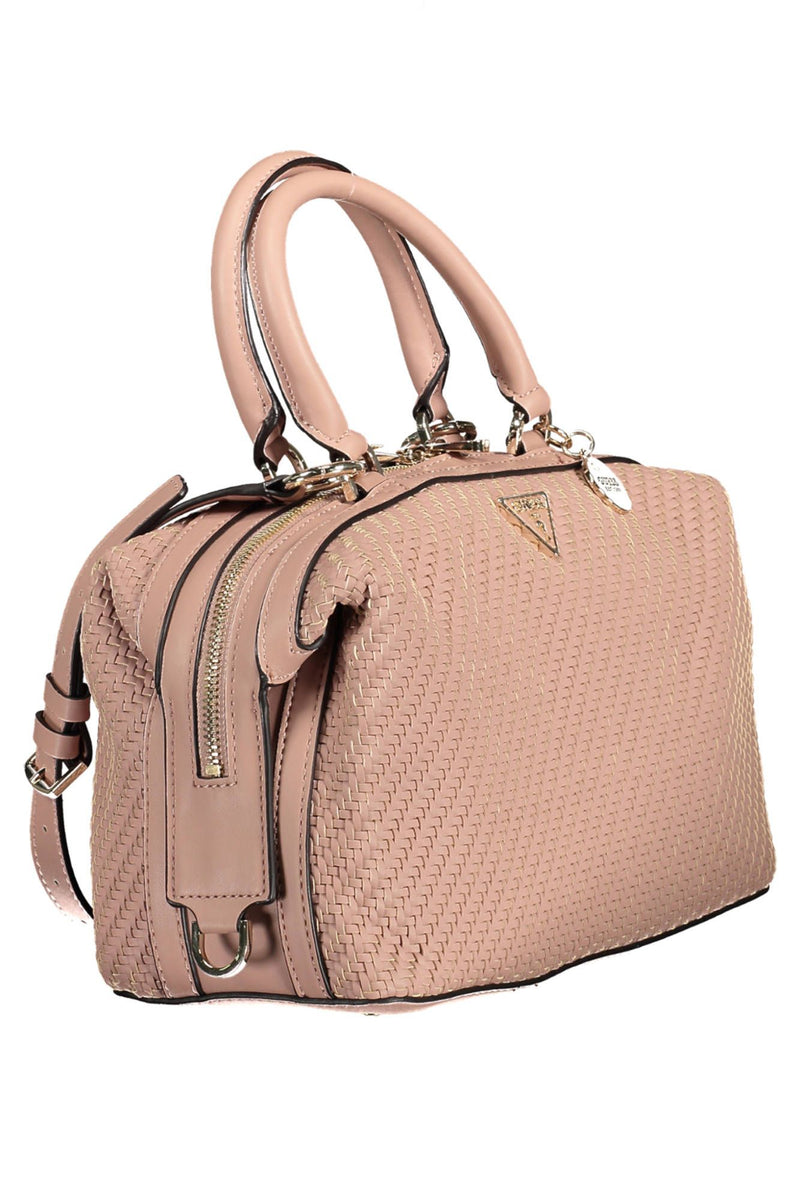 Chic rosa satchel con detalles contrastantes