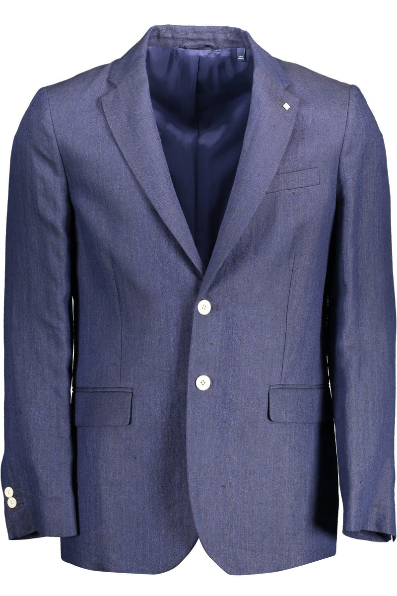 Elegante chaqueta clásica de lino azul