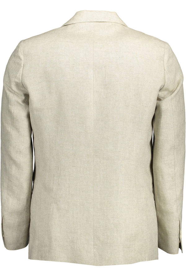 Beige Leinen klassische Jacke mit Logo