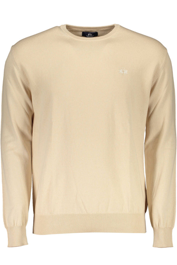 Pull brodé de cou rond beige