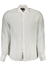 Elegante camicia a maniche lunghe in lino bianco