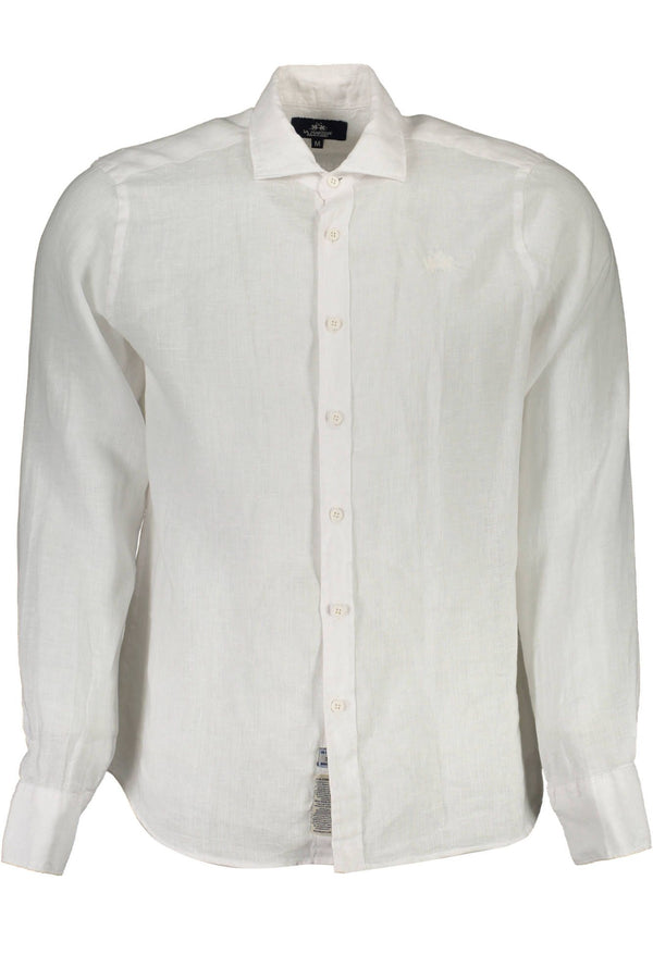 Elegante camicia a maniche lunghe in lino bianco