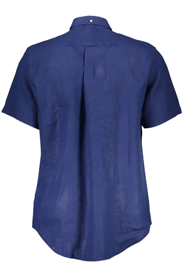 Elegant Blue Linen Button-Down Shirt